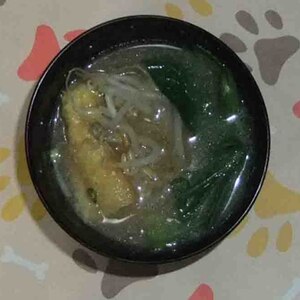 小松菜ともやしと油揚げの味噌汁